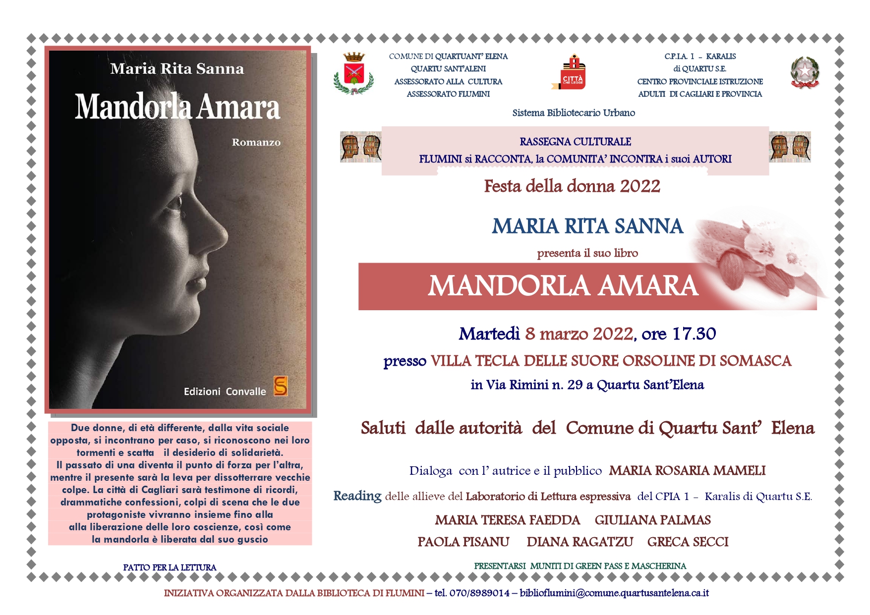 8 MARZO, A FLUMINI PRESENTAZIONE DEL LIBRO