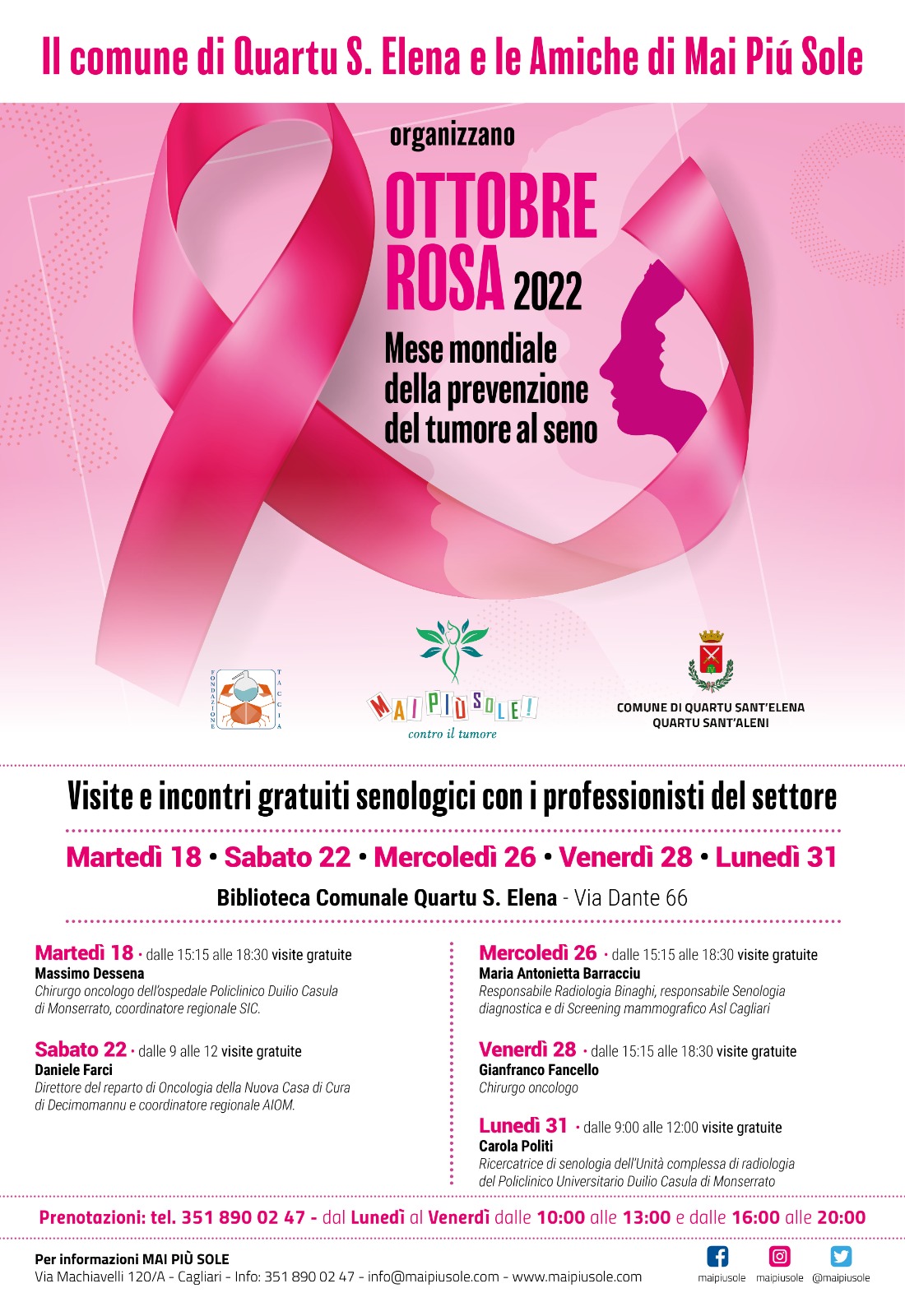 OTTOBRE ROSA A QUARTU: ECCO TUTTE LE DATE PER GLI SCREENING GRATUITI